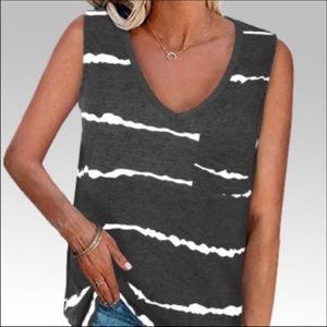 V-Neck Sleeveless Stripe Tank Top - Charcoal/White